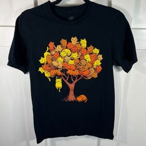 Threadless Tobe Fonseca Cat Tree Graphic T-Shirt Black Small Mens S